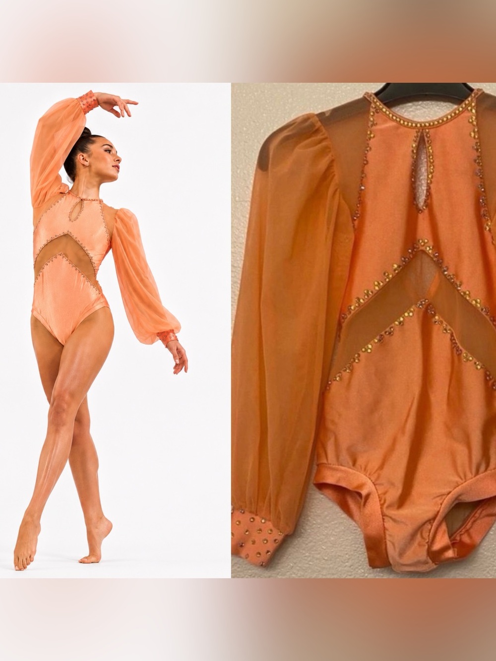 LA dance solo custom orange costume illusion mesh sleeve Diana contemporary LC